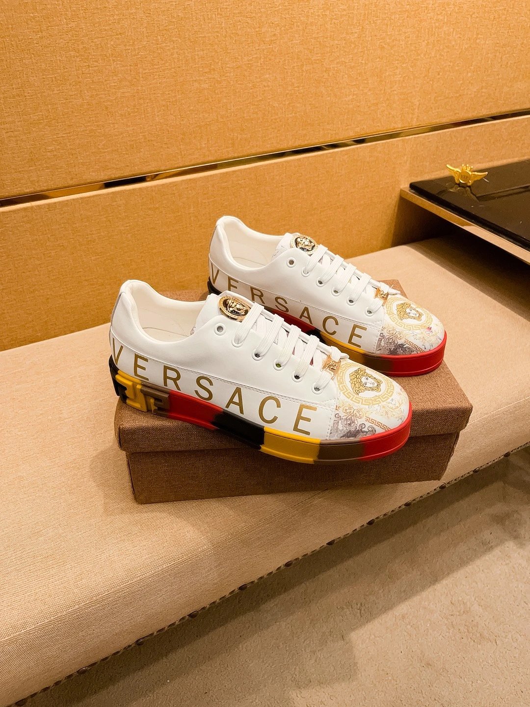 Luxury Leather Sneakers Multi-Tone Red Gold - Gallery Image 1 - Detailed View