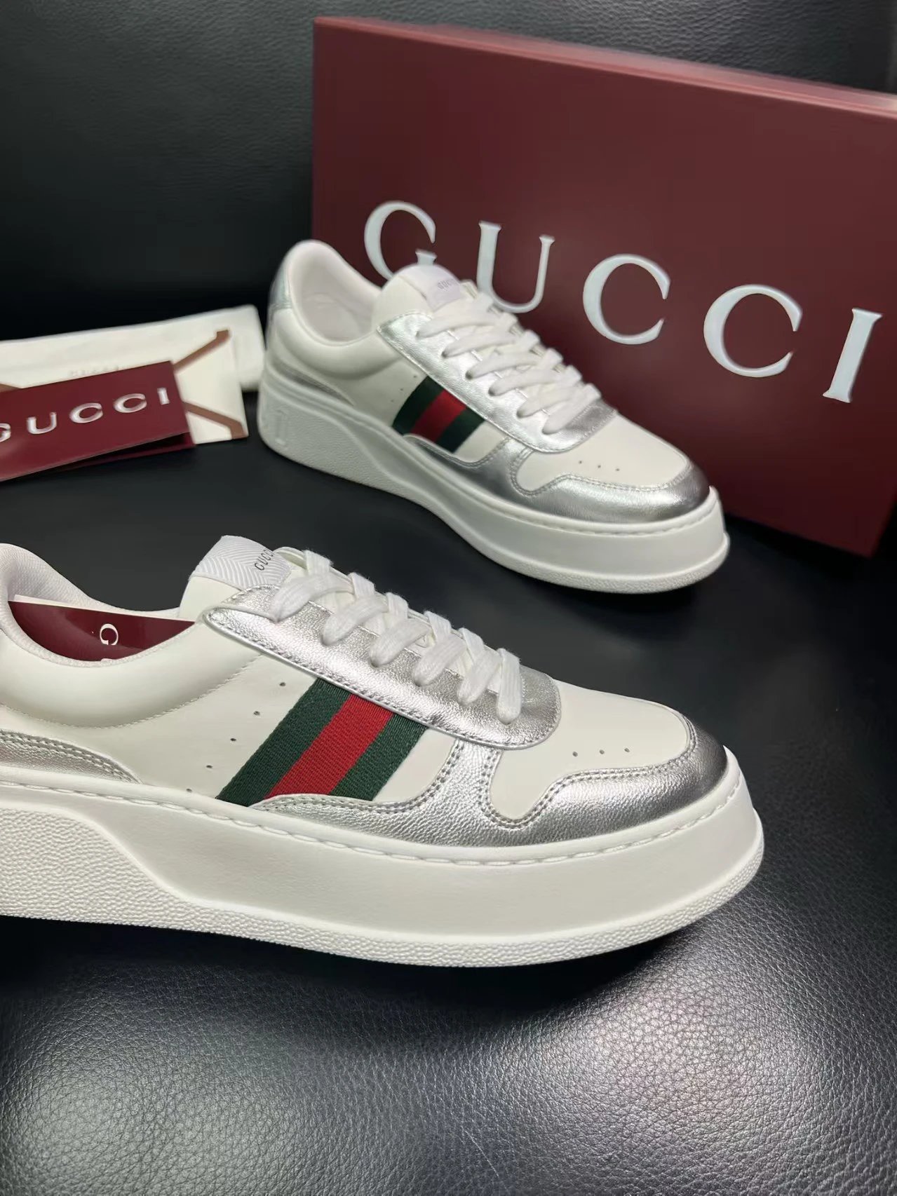 Gucci Men's Platform Sneakers Silver White - Gallery Image 6 - Detailed View