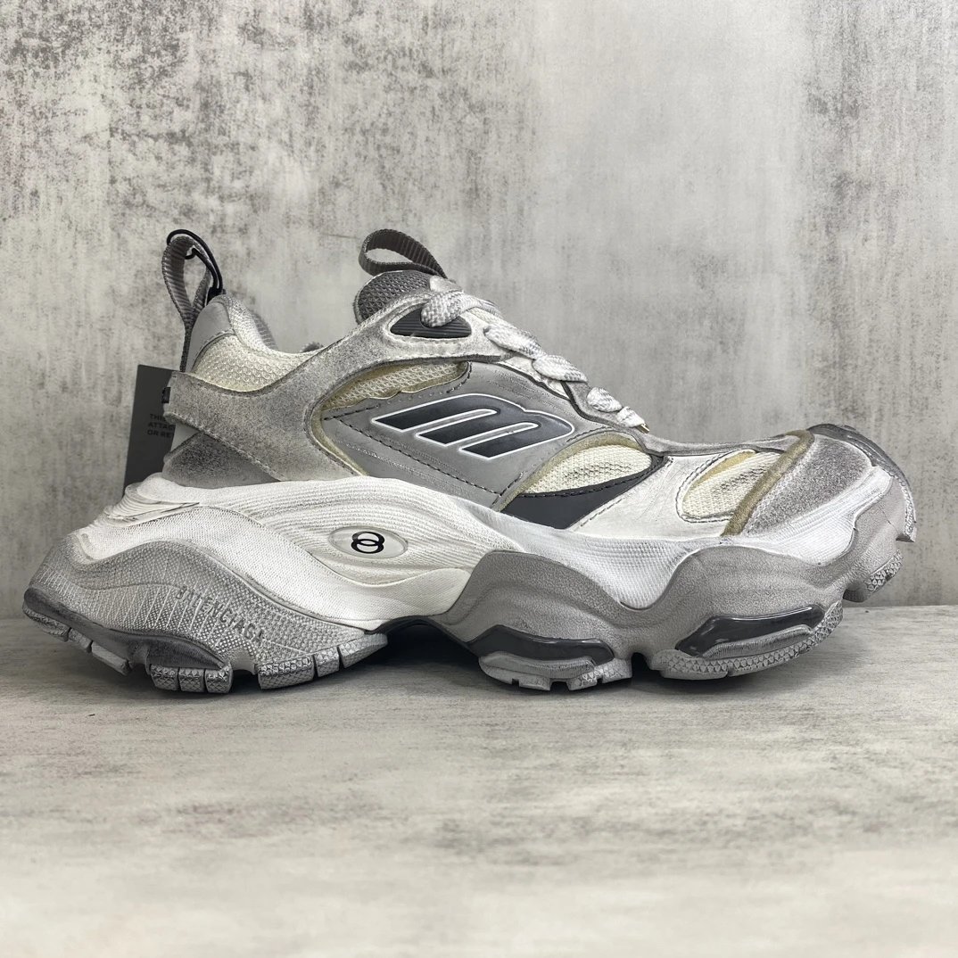 Chunky Retro Mesh Sneakers with Distressed Finish Silver - Gallery Image 6 - Detailed View