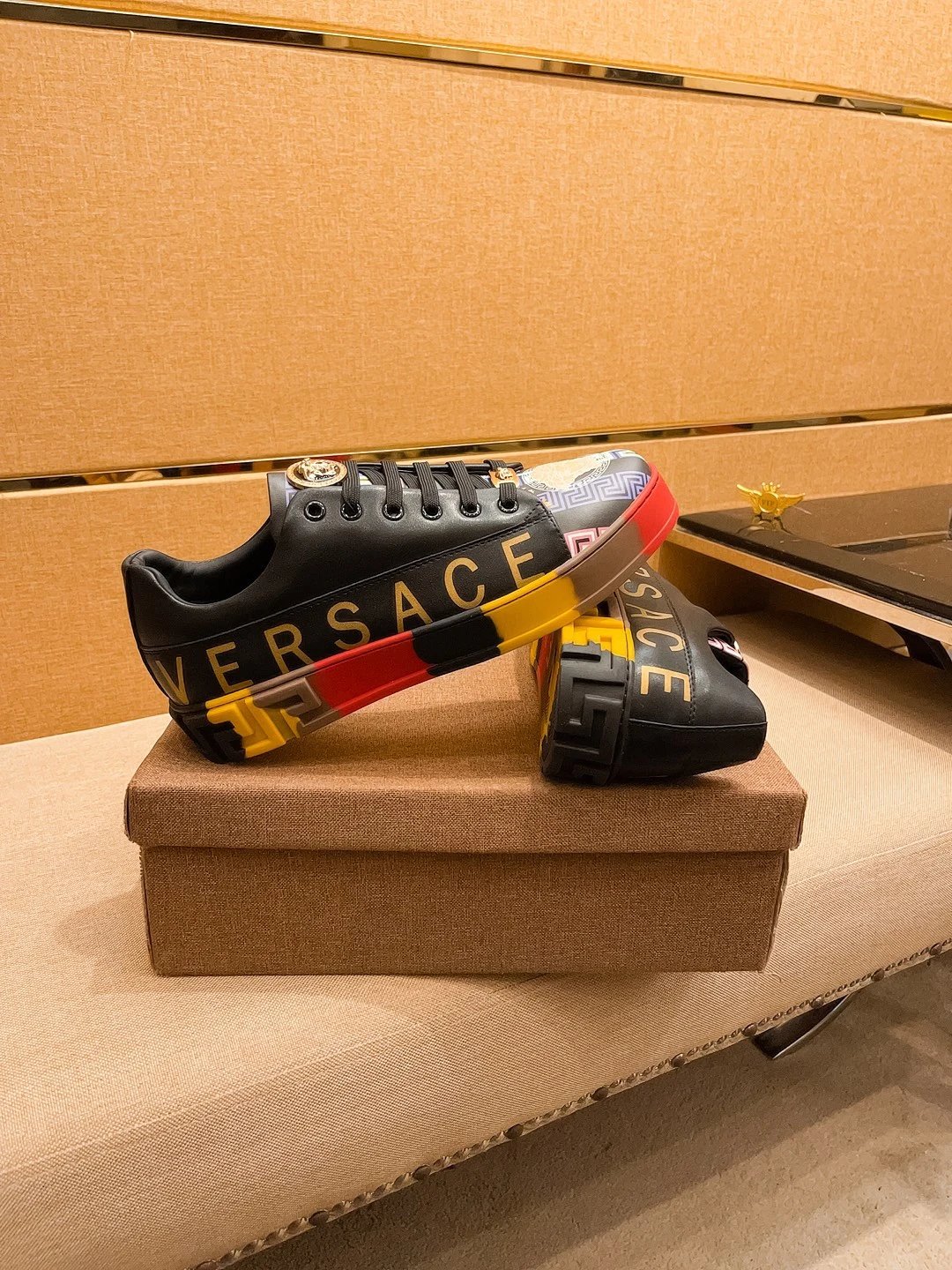 Luxury Leather Sneakers Multi-Color Trim - Gallery Image 2 - Detailed View