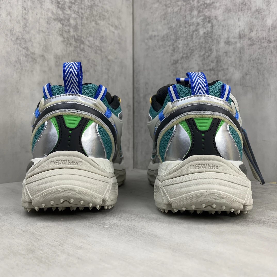 Chunky Mesh Leather Trail Sneakers Teal Silver - Gallery Image 5 - Detailed View