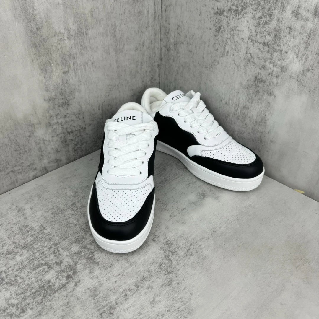 Low Top Leather Runner Sneakers with Arch Logo in Black White - Gallery Image 2 - Detailed View