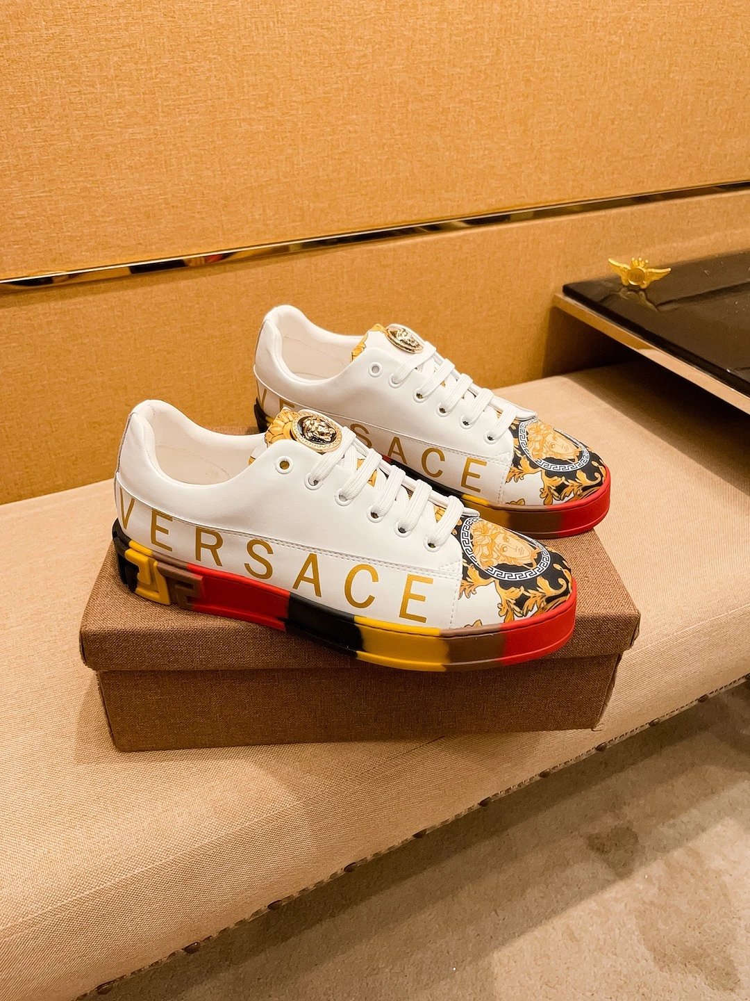 Luxury Leather Sneakers Baroque White Gold - Gallery Image 1 - Detailed View