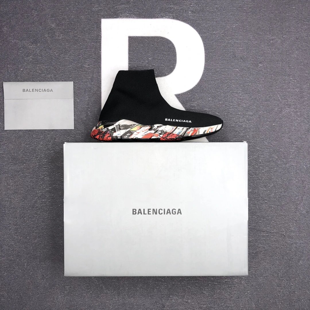 Unisex Knit Sock Sneakers with Patterned Sole in Onyx Black - Gallery Image 1 - Detailed View