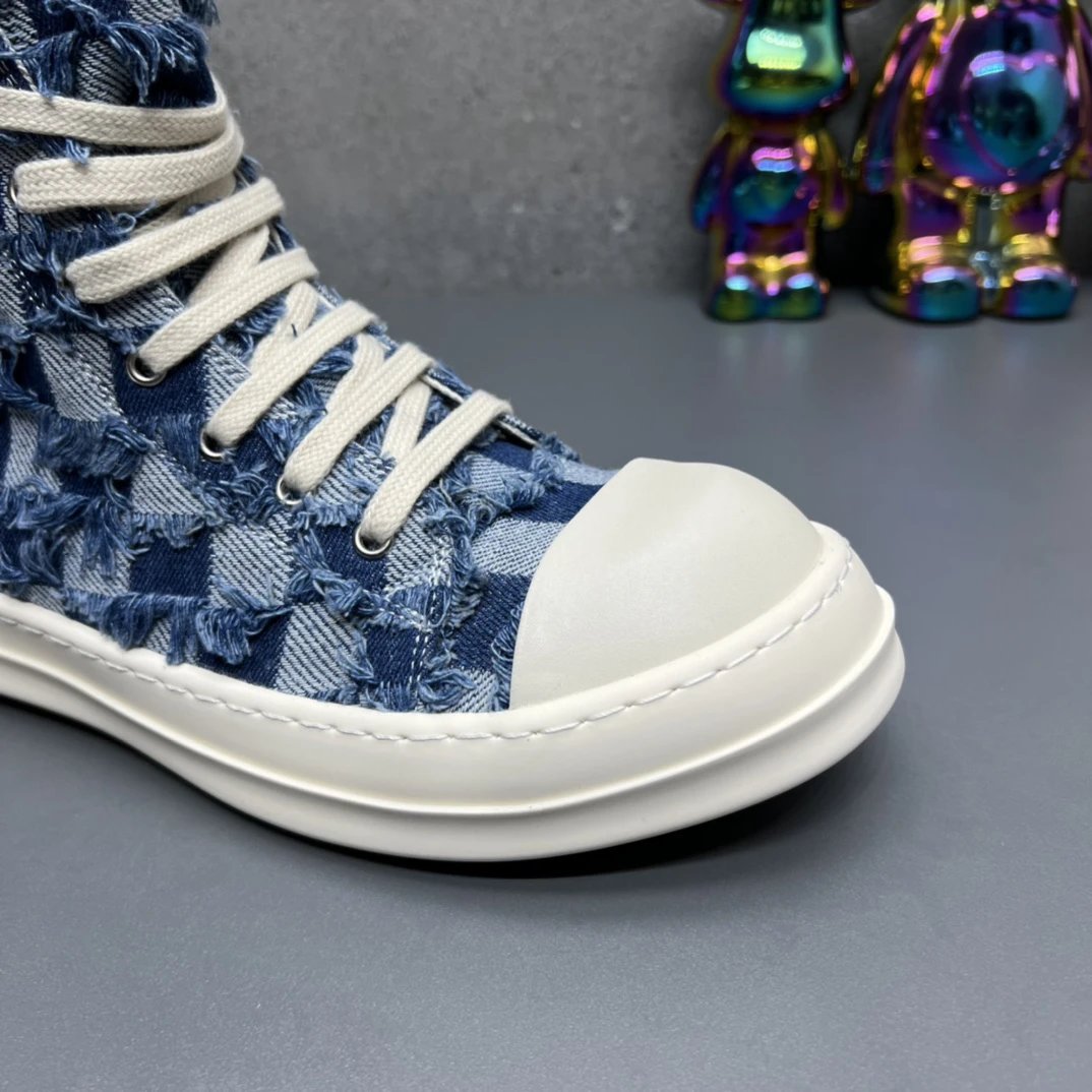 Rick Owens Fashion High-Top Sneakers Blue - Gallery Image 4 - Detailed View