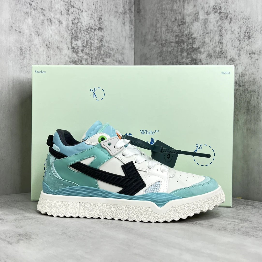 Retro Arrow Leather Mesh Sneakers Seafoam Green - Gallery Image 1 - Detailed View