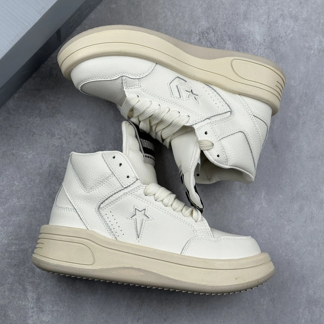 Retro High Top Leather Sneakers Ivory - Gallery Image 3 - Detailed View