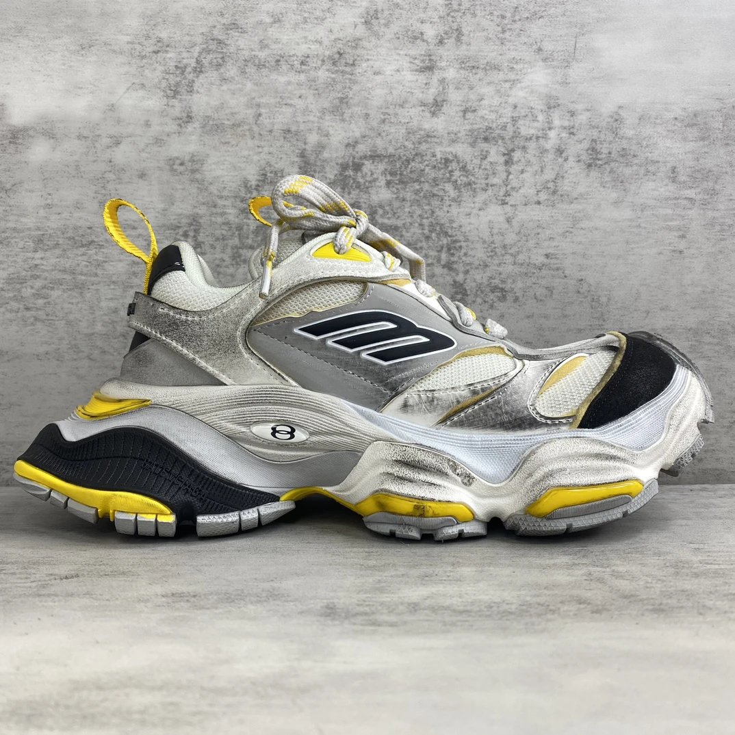 Chunky Cargo Sneakers Mesh Leather Retro Yellow Silver - Gallery Image 6 - Detailed View