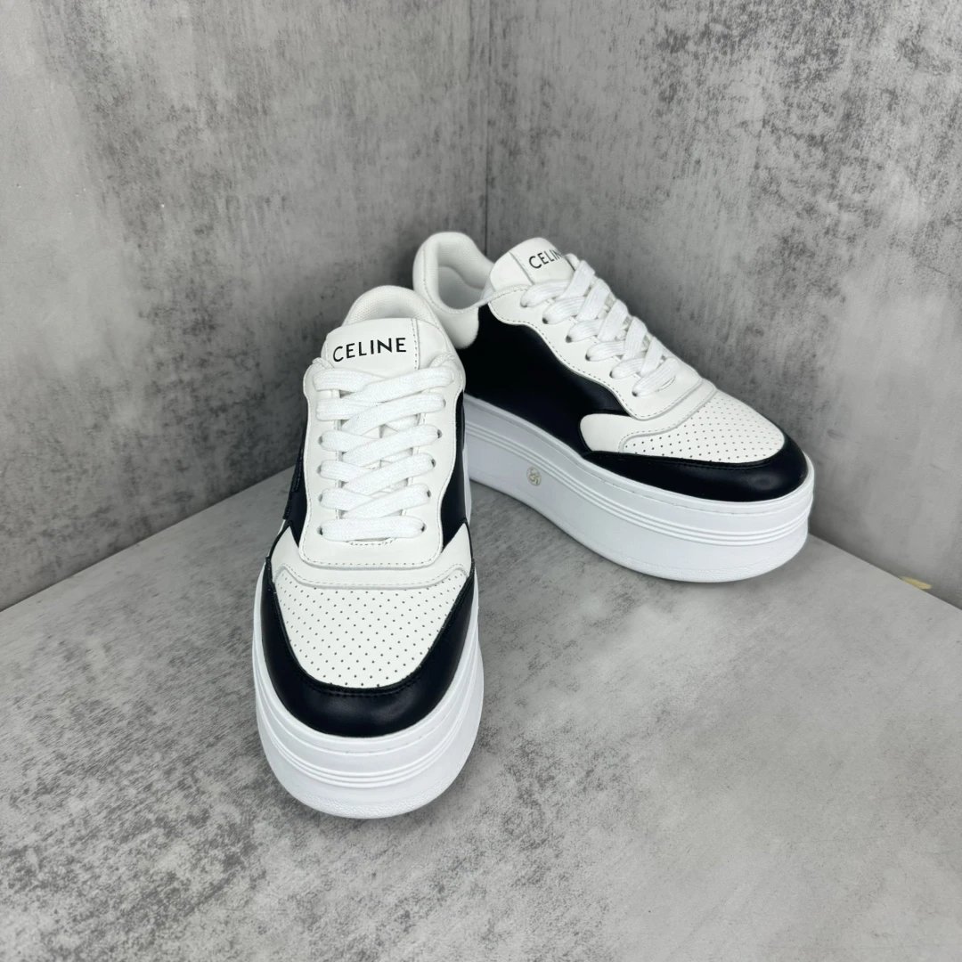 Platform Leather Sneakers High Top Breathable Ivory Noir - Gallery Image 2 - Detailed View