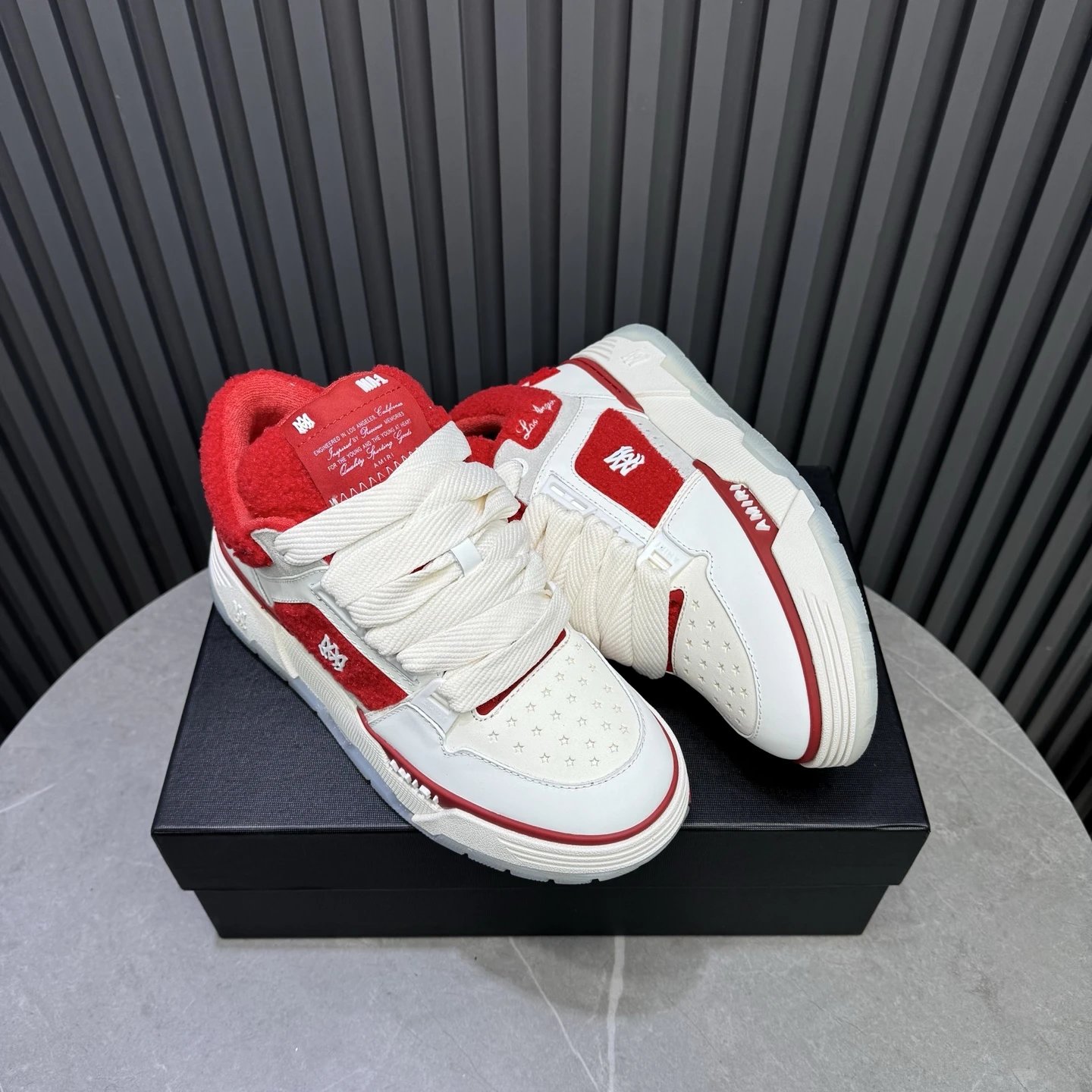 Low Top Leather Sneakers Retro Style Crimson Red - Gallery Image 5 - Detailed View