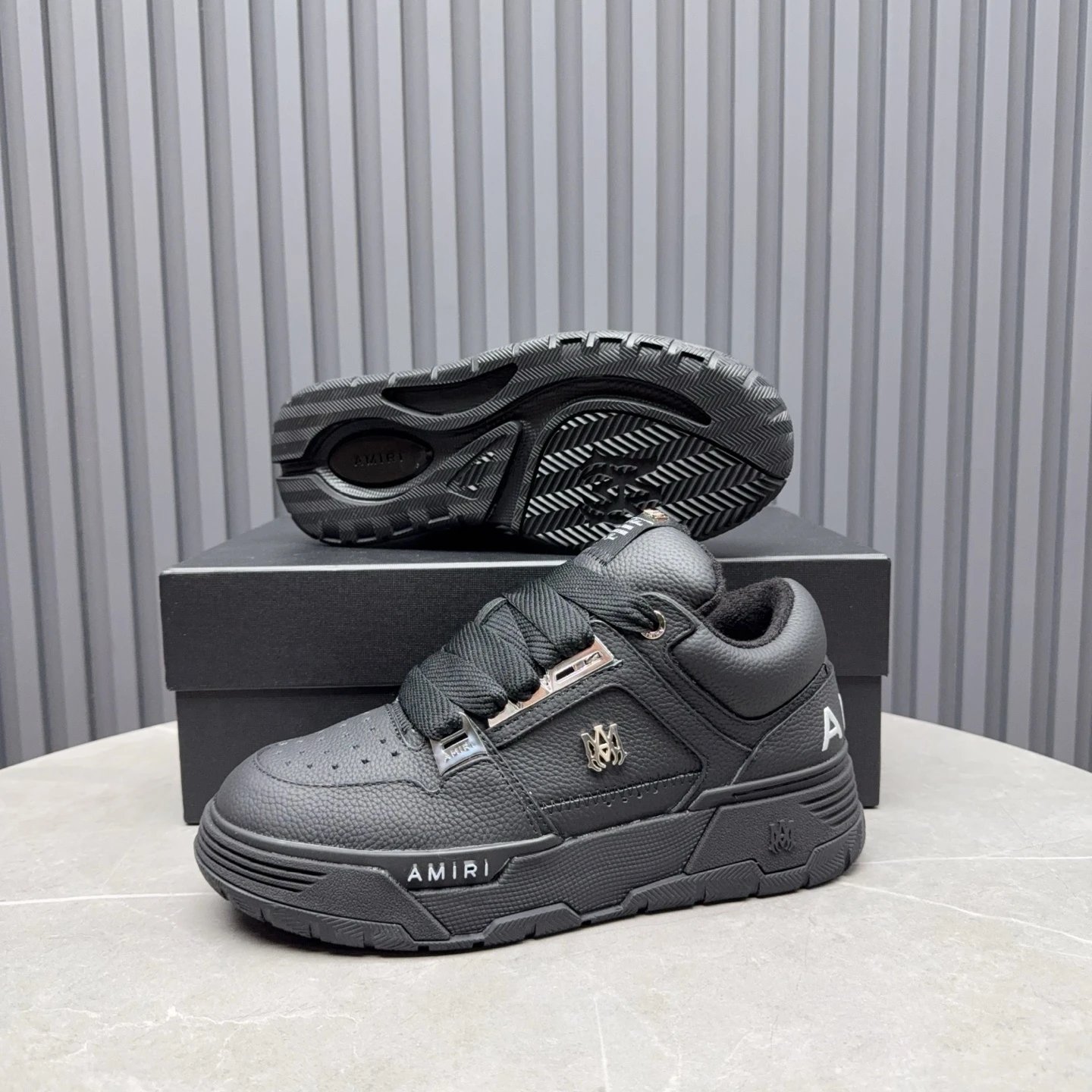 Luxury Low Top Leather Skate Sneakers Charcoal Black - Gallery Image 9 - Detailed View