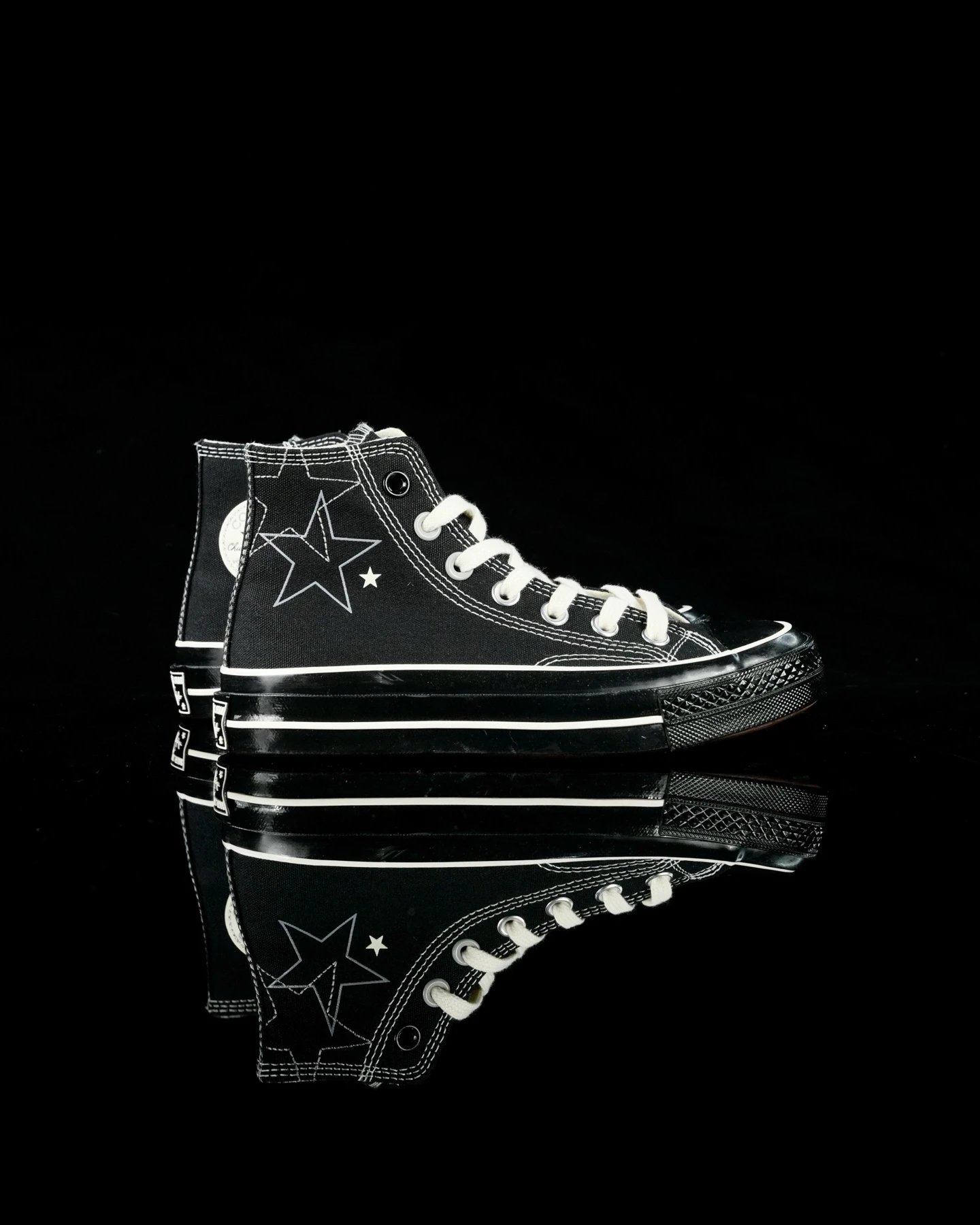 High Top Canvas Sneakers Star Stitch Jet Black - Gallery Image 3 - Detailed View