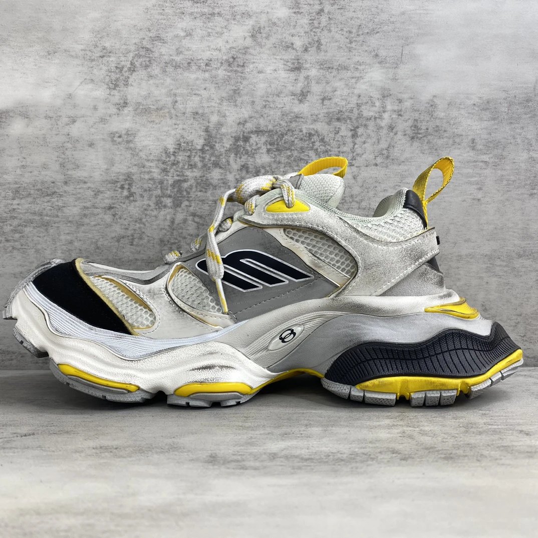 Chunky Cargo Sneakers Mesh Leather Retro Yellow Silver - Gallery Image 7 - Detailed View