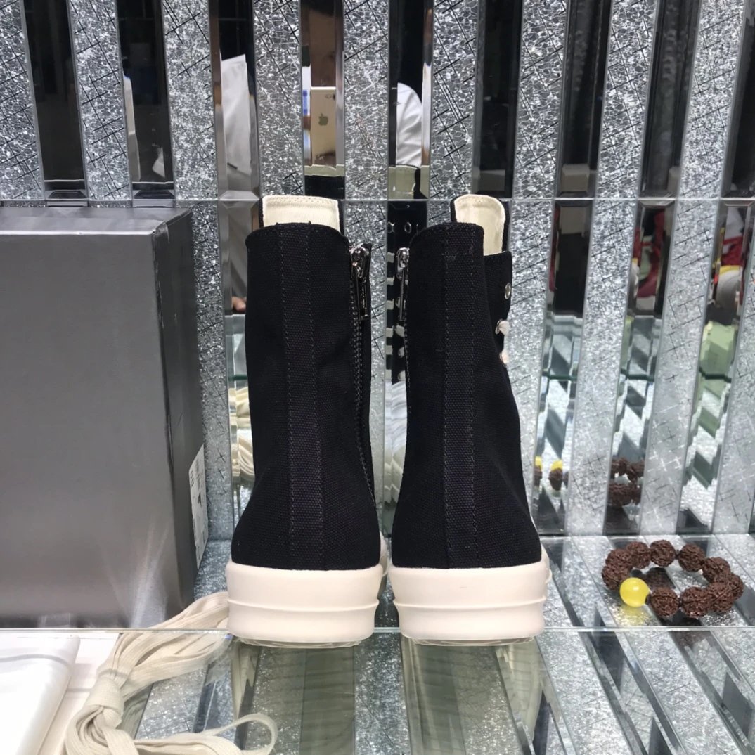 Rick Owens High-Top Pleated Sneakers Black Silver - Gallery Image 7 - Detailed View