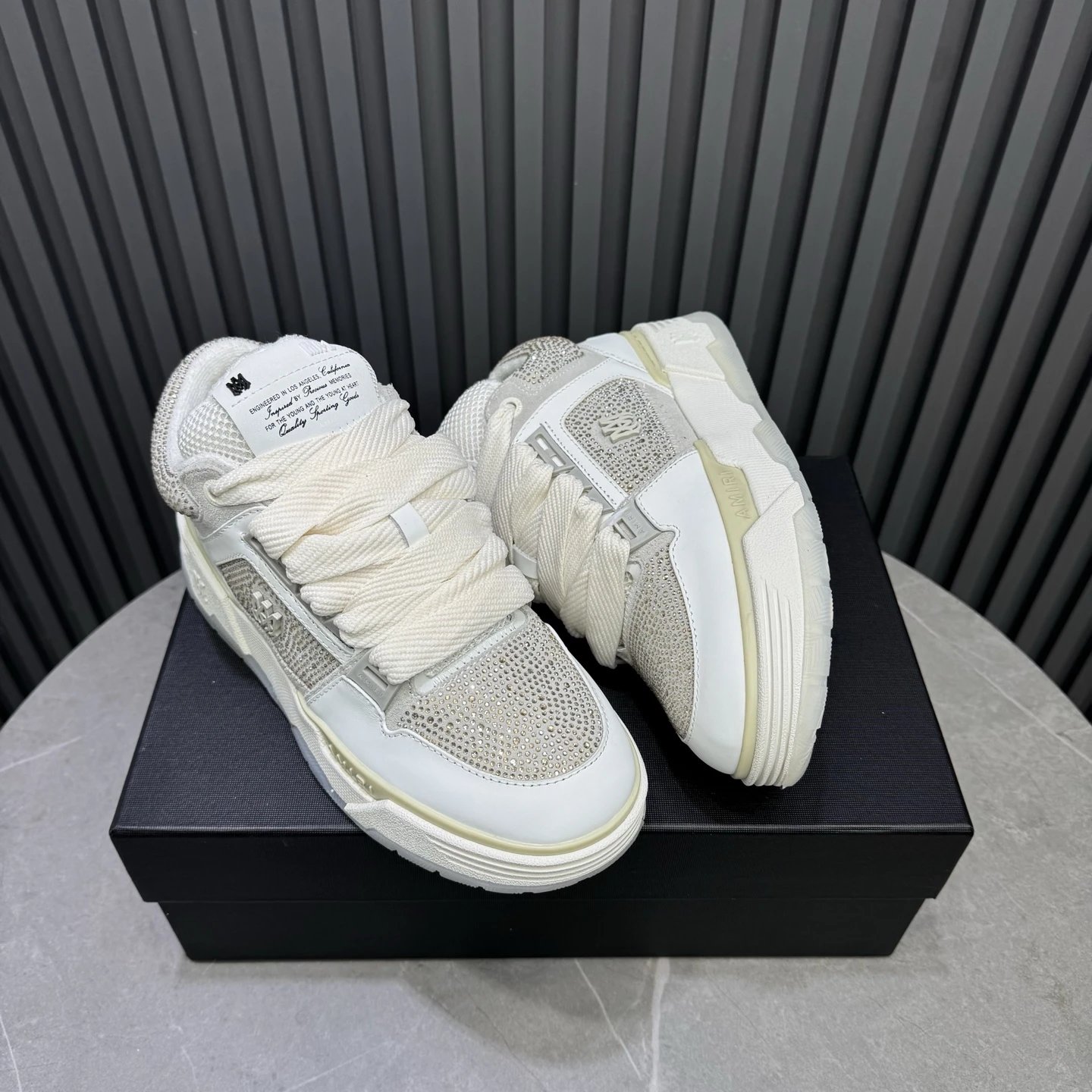 Unisex Leather Low Top Sneakers Retro Chunky Style in Ivory - Gallery Image 5 - Detailed View