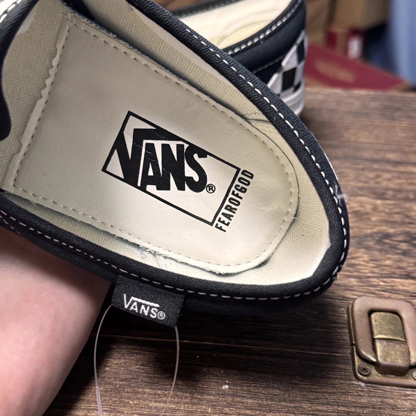 Slip On Skate Shoes Suede Checkered Ivory - Gallery Image 5 - Detailed View