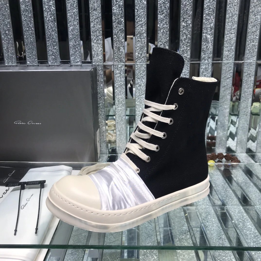 Rick Owens High-Top Pleated Sneakers Black Silver - Gallery Image 6 - Detailed View