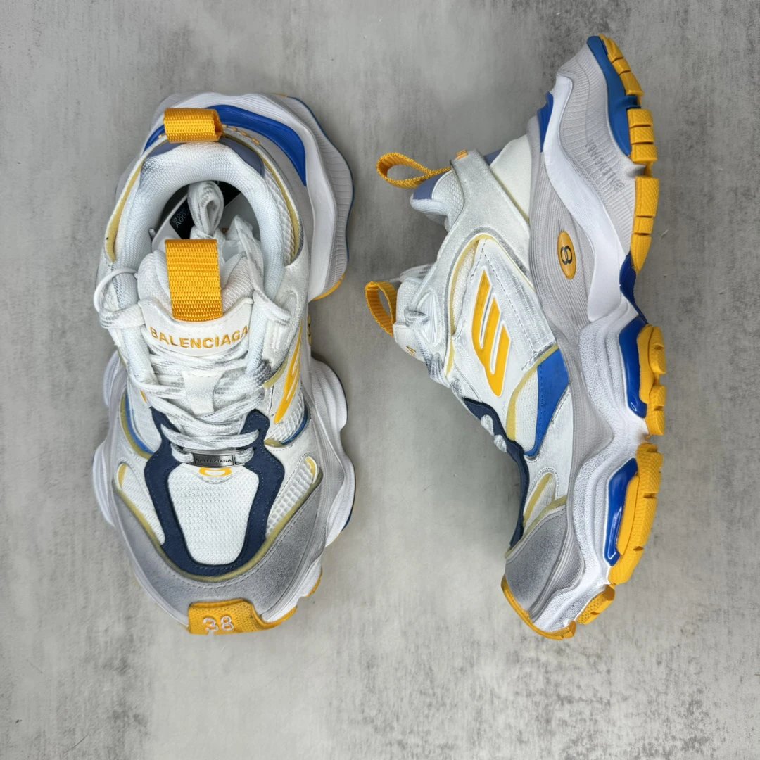 Chunky Mesh Running Sneakers with Retro Yellow Silver Accents - Gallery Image 3 - Detailed View