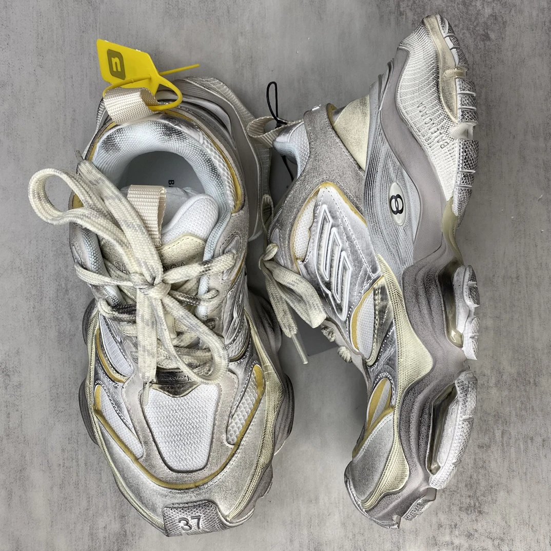 Chunky Retro Mesh Running Sneakers Silver White - Gallery Image 3 - Detailed View