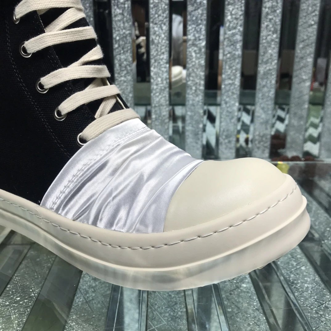 Rick Owens High-Top Pleated Sneakers Black Silver - Gallery Image 4 - Detailed View