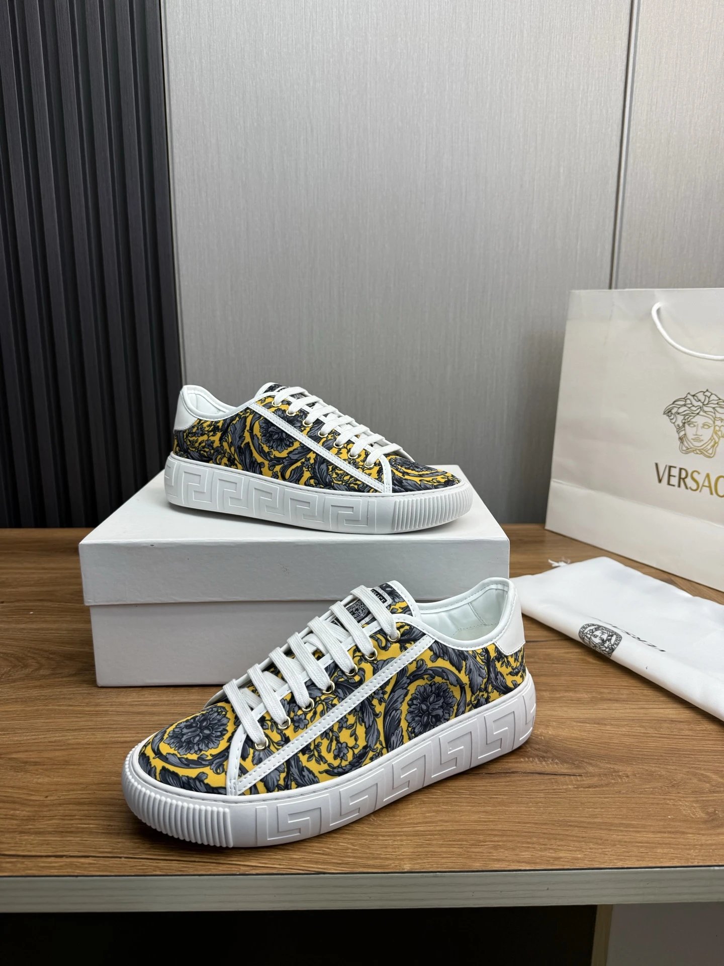 Baroque Leather Sneakers Amber Gold - Gallery Image 4 - Detailed View