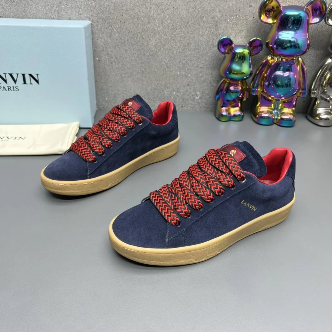 Lanvin Suede Sneakers Navy Blue - Gallery Image 2 - Detailed View