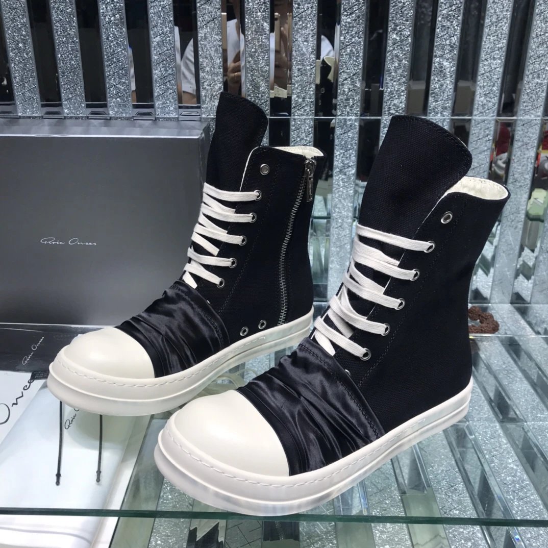 Rick Owens High-Top Pleated Sneakers Black - Gallery Image 2 - Detailed View