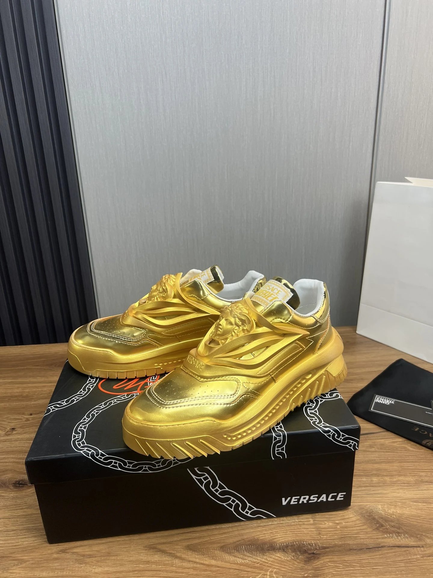 Luxury Leather Sneakers Metallic Gold - Gallery Image 3 - Detailed View