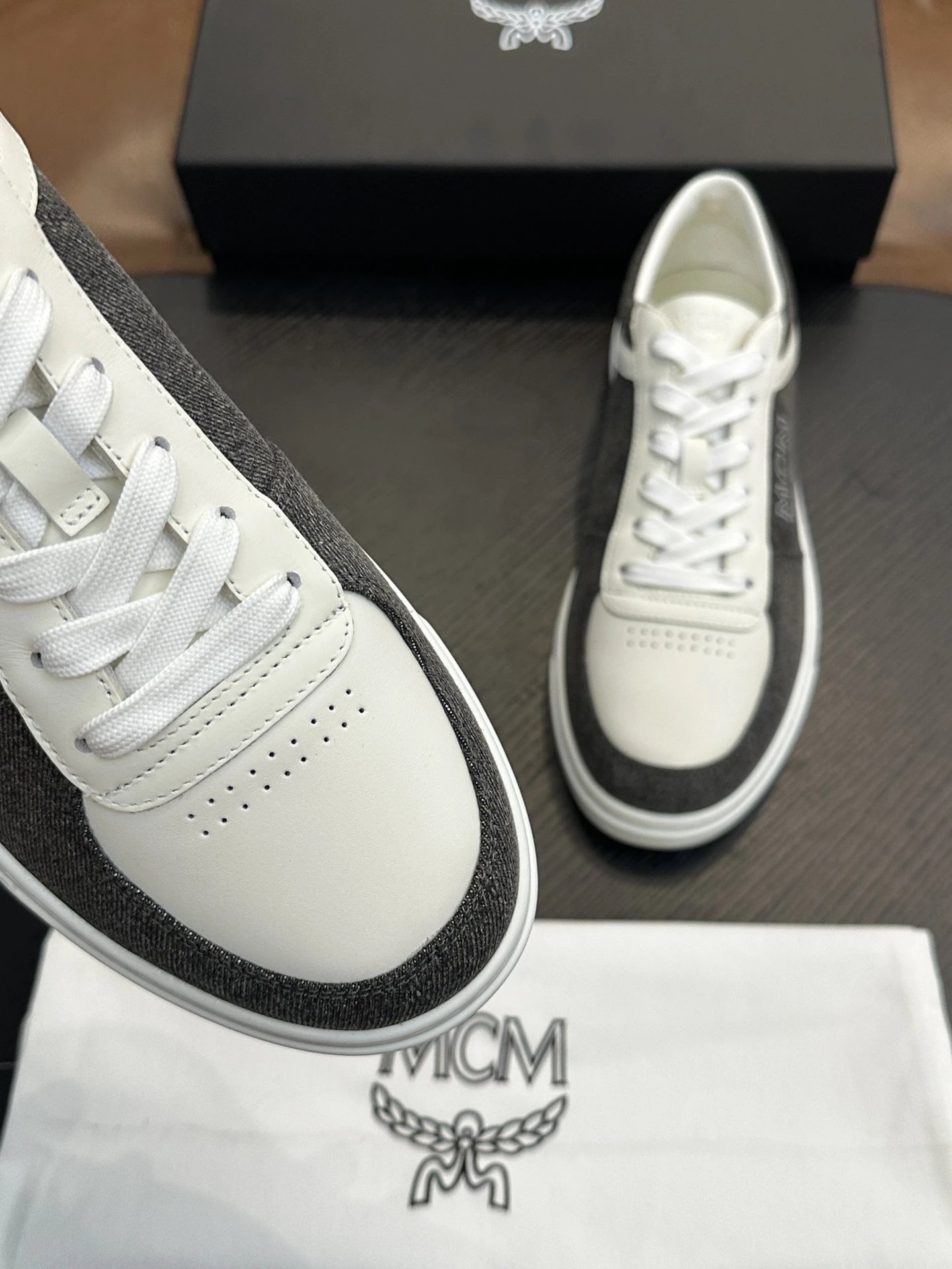 MCM Skystream Cubic Monogram Jacquard Sneaker White Grey - Gallery Image 6 - Detailed View
