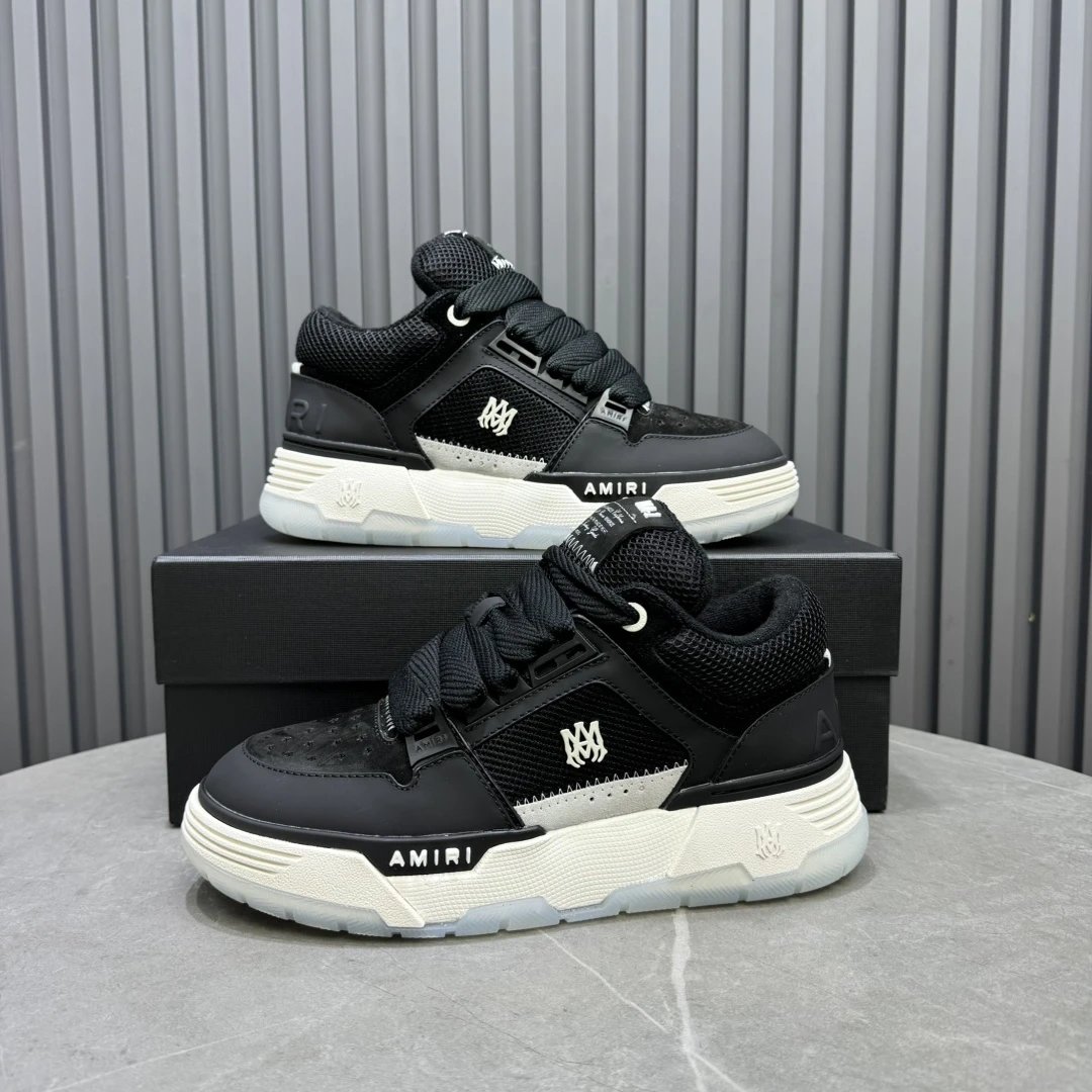 Unisex Leather Mesh Low Top Skate Sneakers Onyx Black - Gallery Image 8 - Detailed View