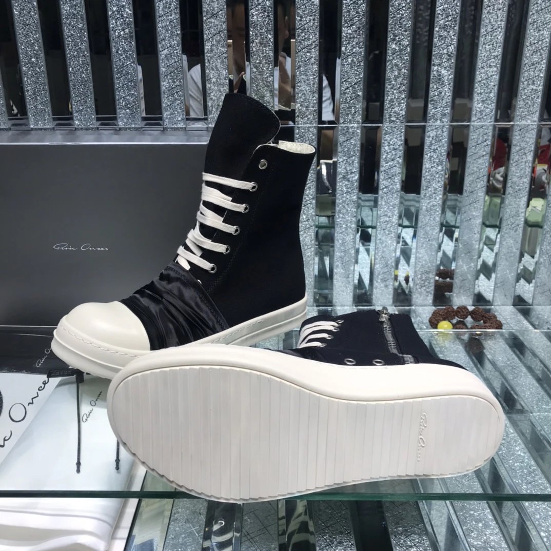 Rick Owens High-Top Pleated Sneakers Black - Gallery Image 8 - Detailed View