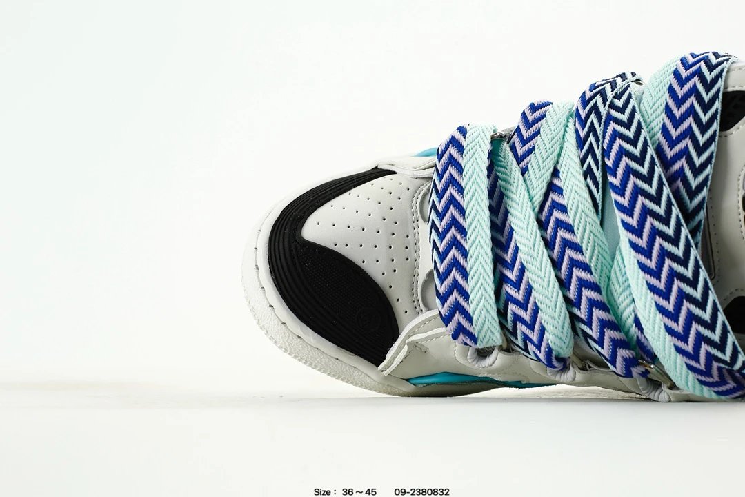 Lanvin Curb Leather Sneakers White Blue - Gallery Image 6 - Detailed View