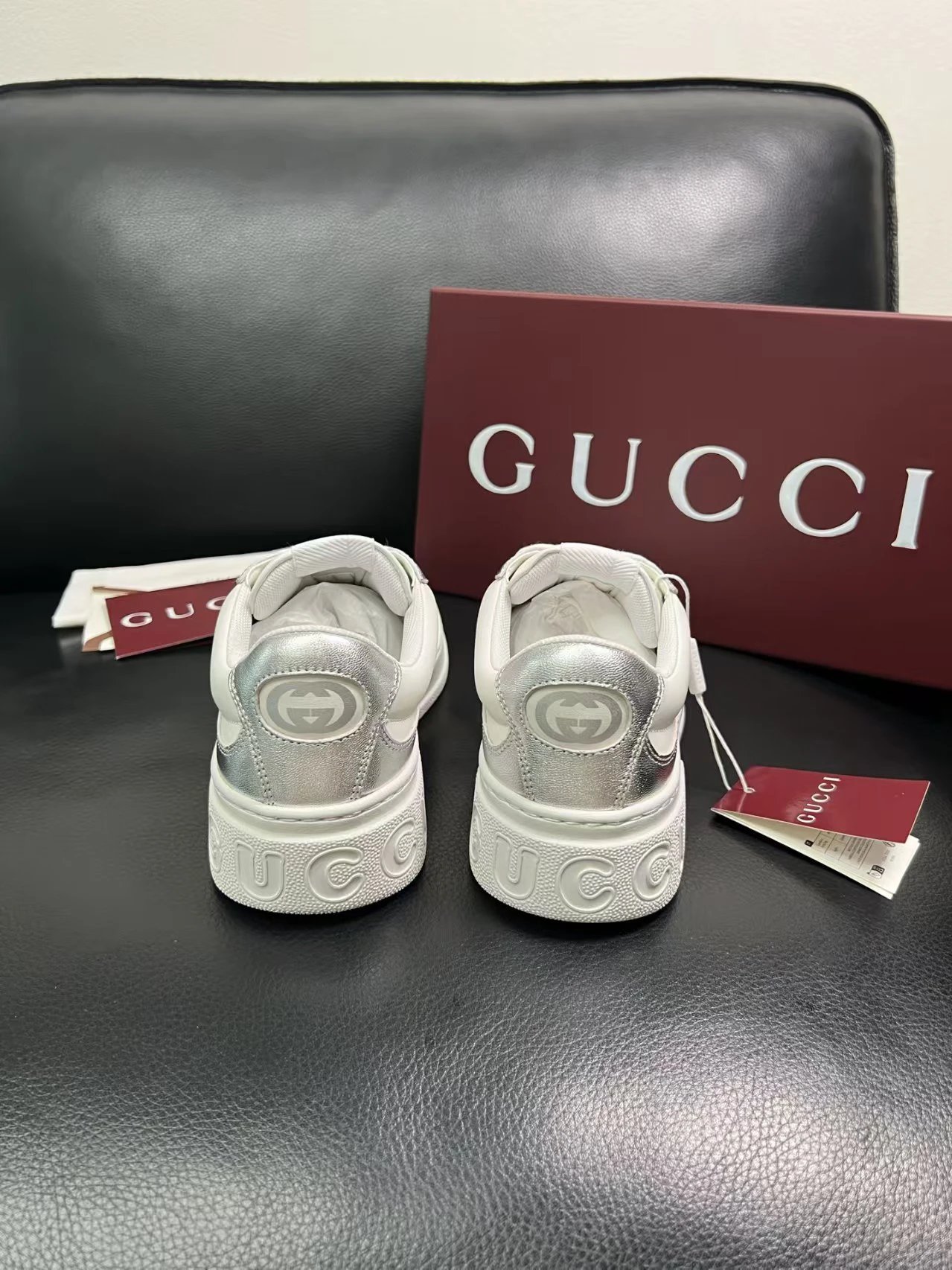 Gucci Men's Platform Sneakers Silver White - Gallery Image 8 - Detailed View