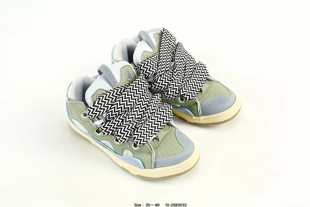 Lanvin Curb Leather Sneakers Green Blue - Gallery Image 8 - Detailed View