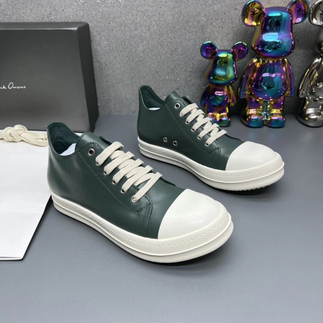 Rick Owens Leather Sneakers Dark Green  - Gallery Image 3 - Detailed View