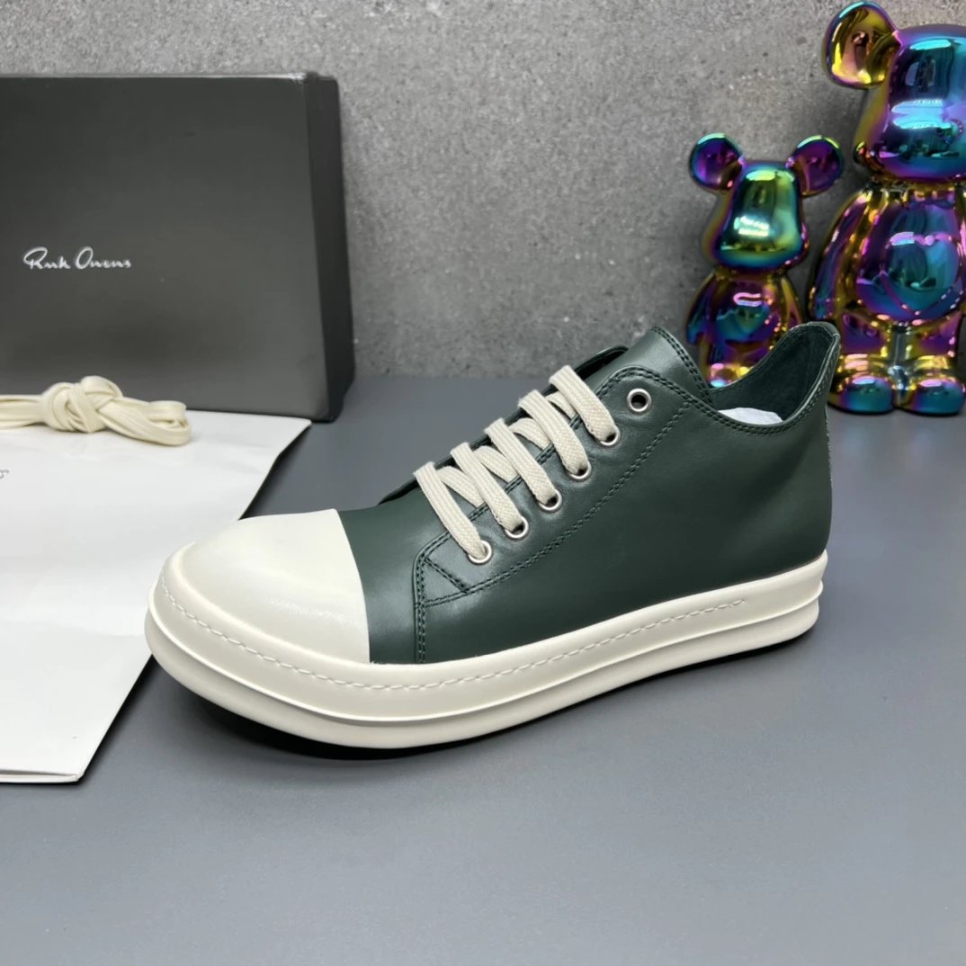 Rick Owens Leather Sneakers Dark Green  - Gallery Image 6 - Detailed View