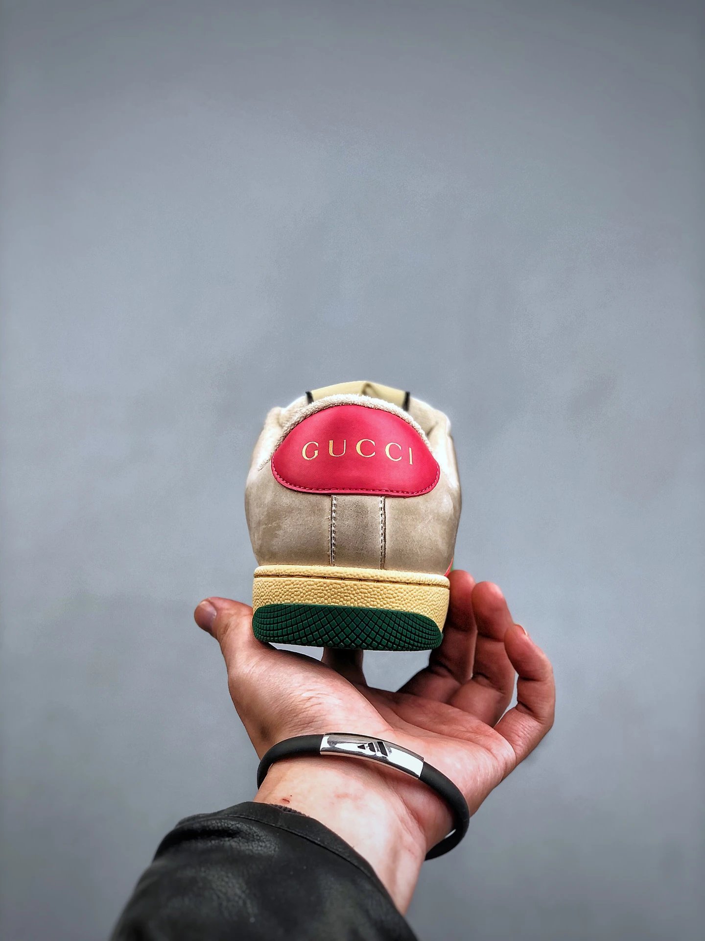 Gucci Distressed Screener Beige Pink Sneakers Red Green - Gallery Image 7 - Detailed View