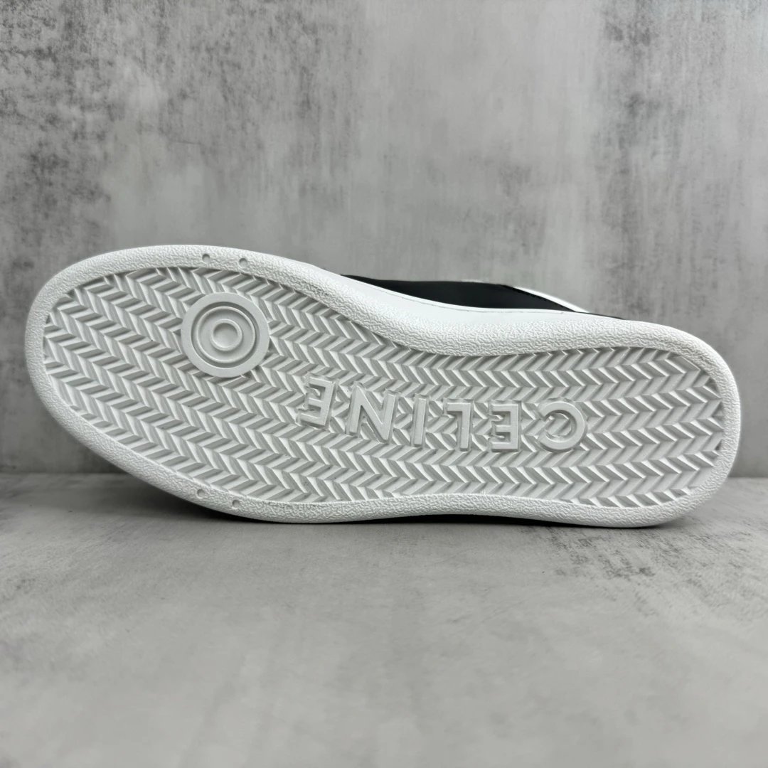 Low Top Leather Runner Sneakers with Arch Logo in Black White - Gallery Image 8 - Detailed View