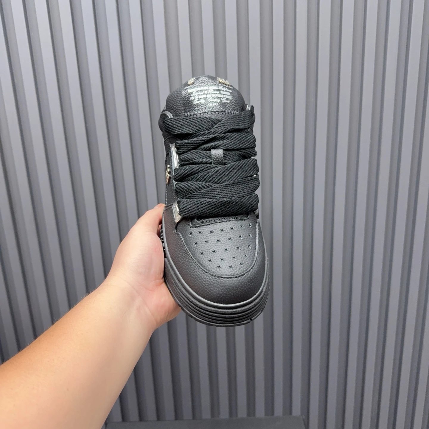 Luxury Low Top Leather Skate Sneakers Charcoal Black - Gallery Image 4 - Detailed View