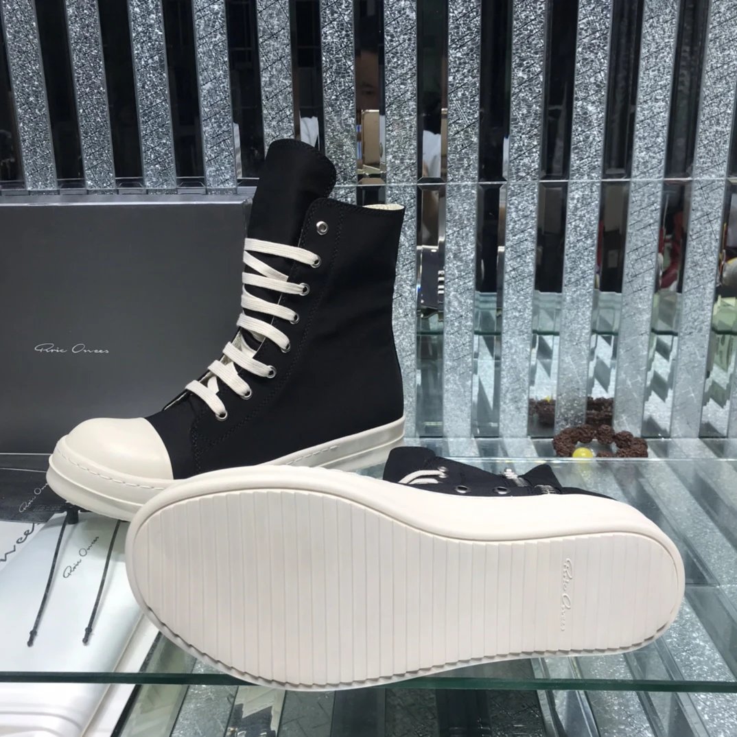Rick Owens Canvas High-Tops Sneakers Black - Gallery Image 8 - Detailed View