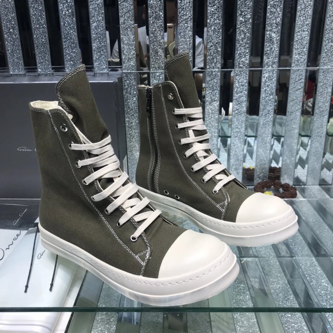 Rick Owens Canvas High-Top Sneakers Grey - Gallery Image 3 - Detailed View
