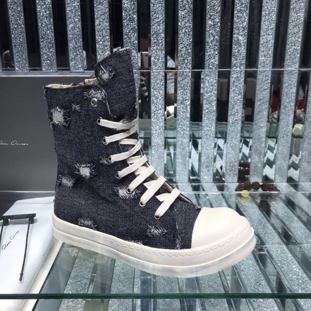 Rick Owens Denim High-Tops Sneakers Black - Gallery Image 1 - Detailed View