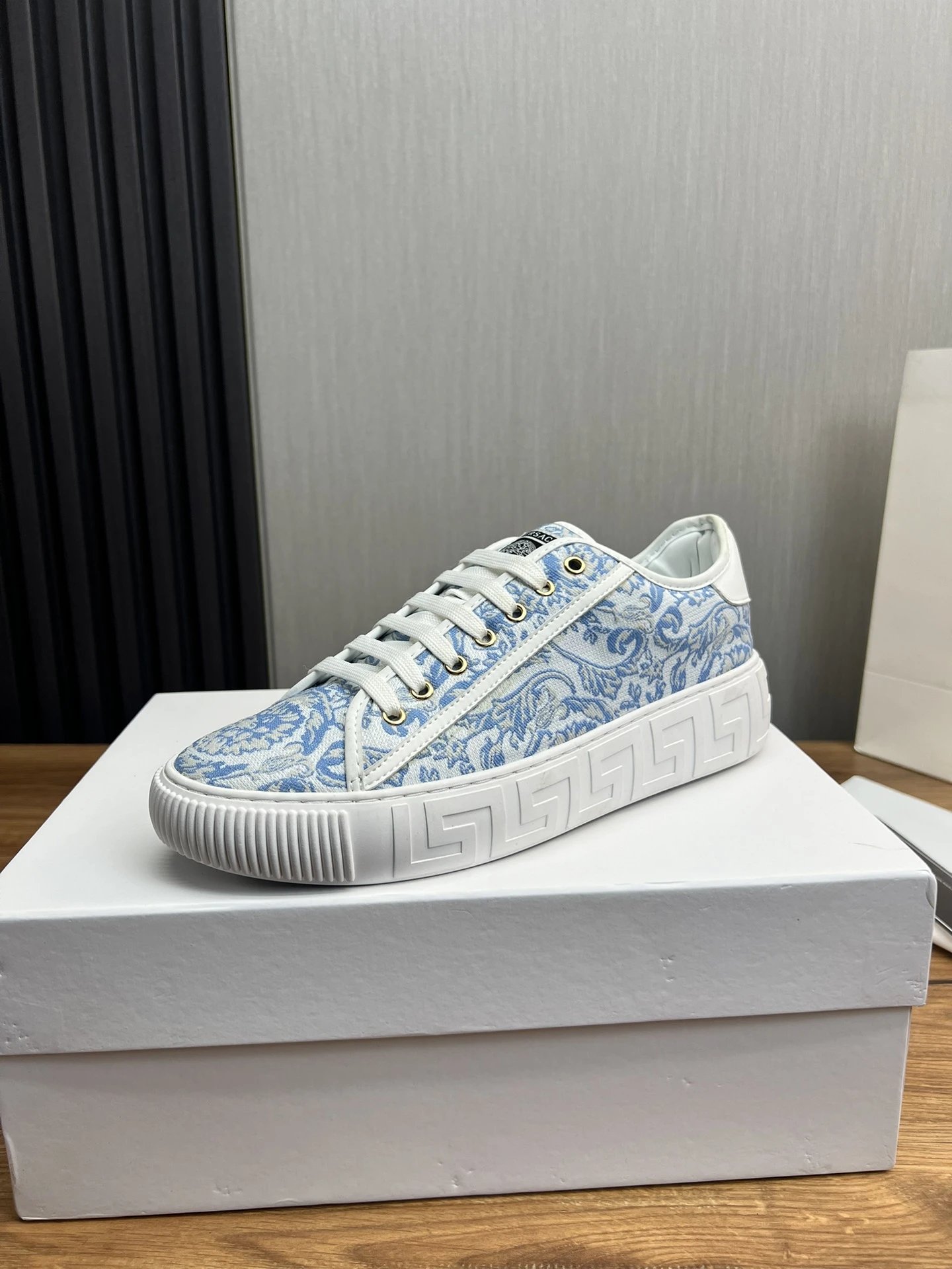 Baroque Leather Sneakers Sky Blue - Gallery Image 1 - Detailed View