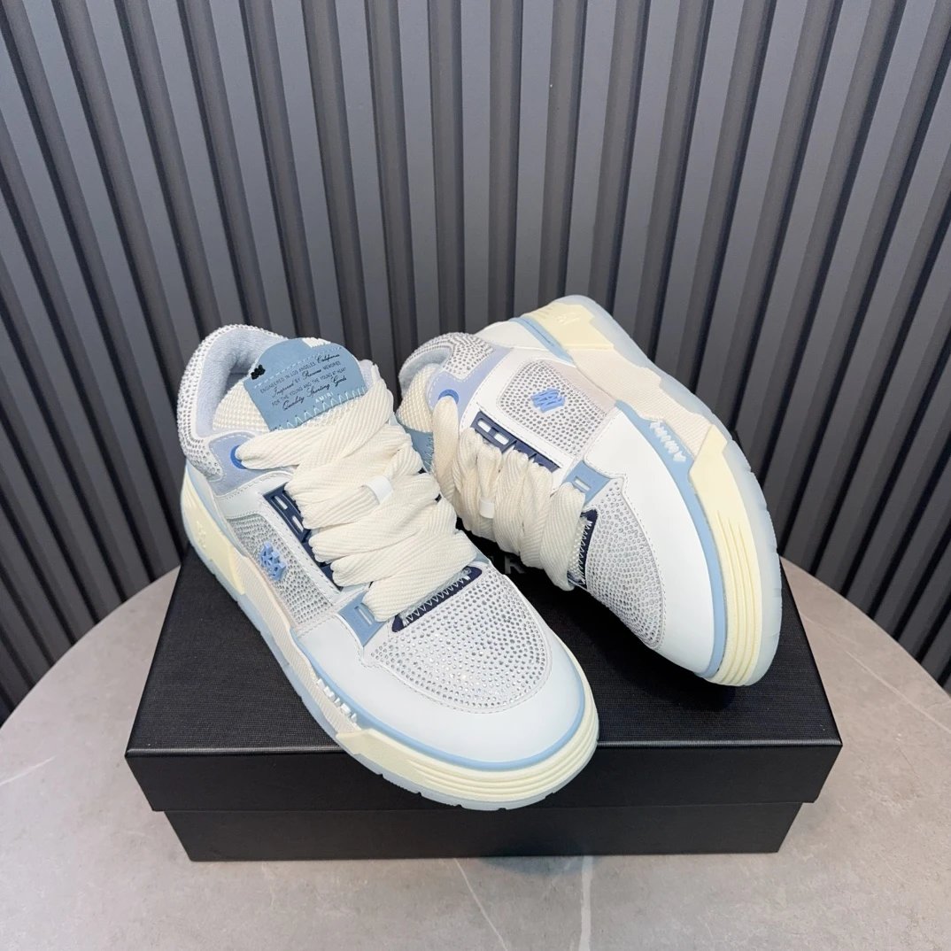 Unisex Leather Mesh Low Top Sneakers Frost Blue - Gallery Image 5 - Detailed View