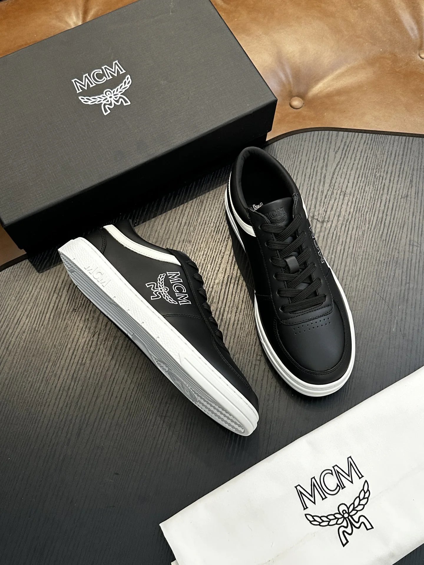 MCM Skystream Cubic Monogram Jacquard Sneaker Black - Gallery Image 4 - Detailed View