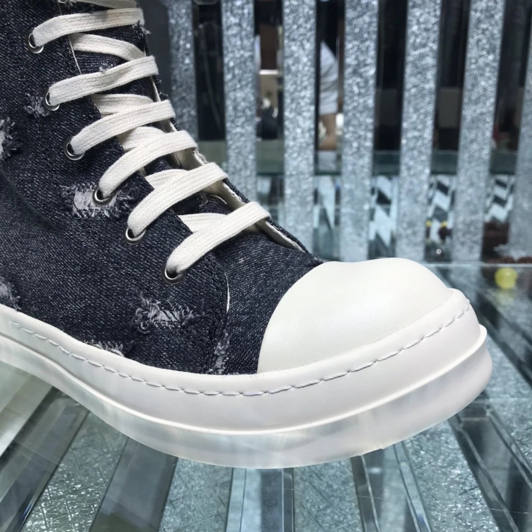 Rick Owens Denim High-Tops Sneakers Black - Gallery Image 4 - Detailed View