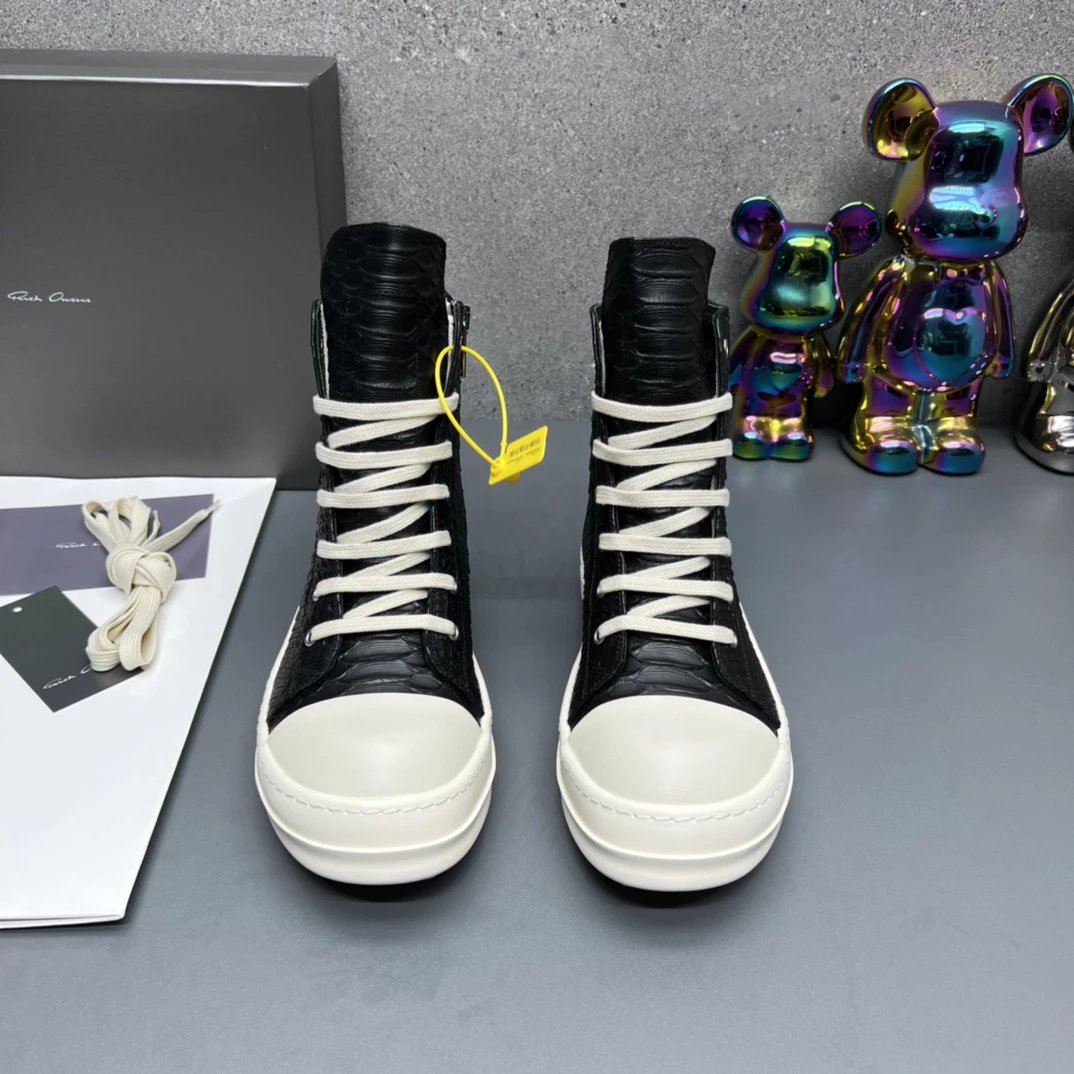 Rick Owens High-Top Embossed Leather Sneakers Black - Gallery Image 7 - Detailed View