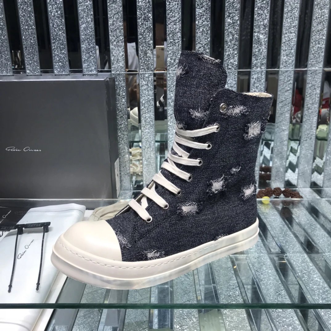Rick Owens Denim High-Tops Sneakers Black - Gallery Image 6 - Detailed View