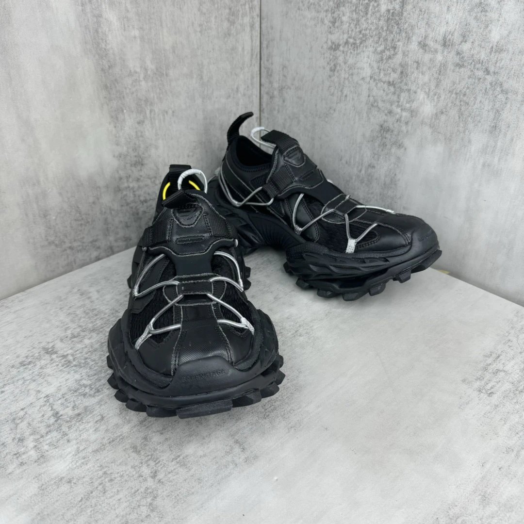 Chunky Mesh Trail Sneakers with Rugged Sole Jet Black - Gallery Image 2 - Detailed View