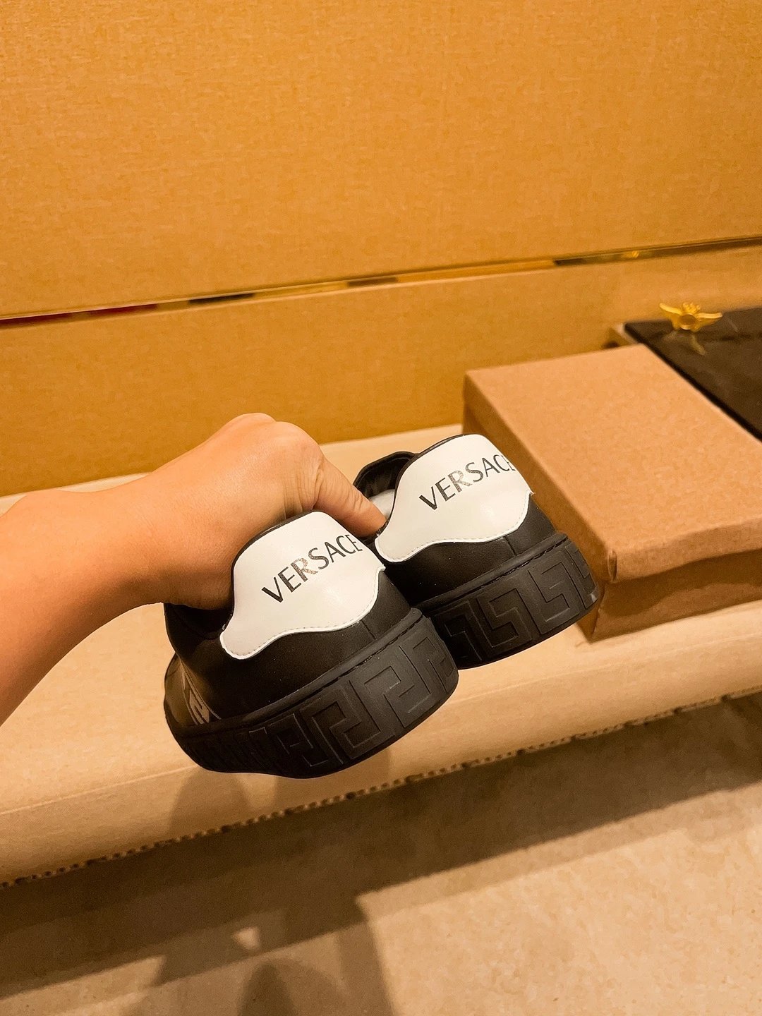 Luxury Leather Sneakers Geometric Black - Gallery Image 9 - Detailed View